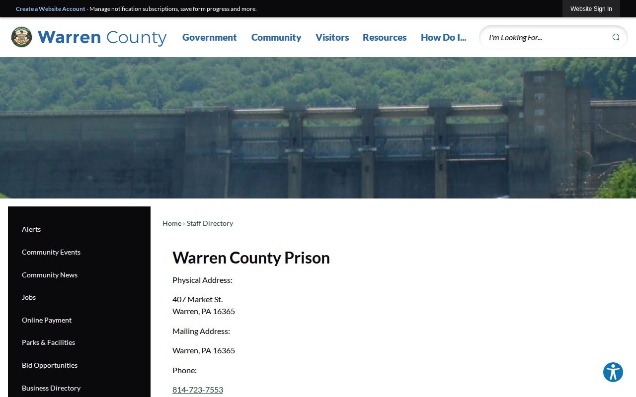 Warren County Prison release records address and contact directory