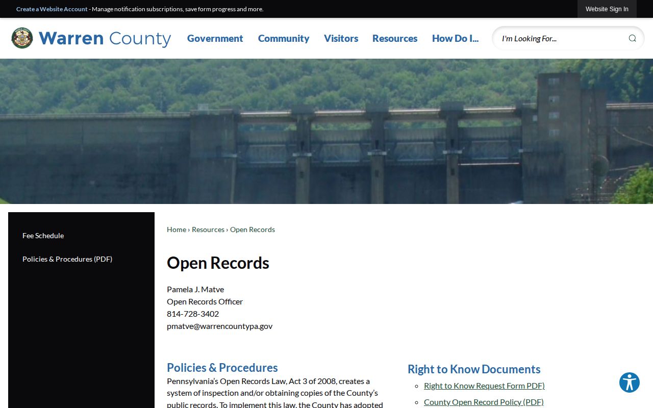 Warren County Open Records channel for a released inmate booking photo request